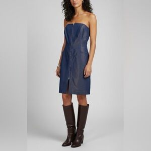 DAVID MEISTER Metallic Blue Zip Front Strapless Corset Tube Mini Dress 8